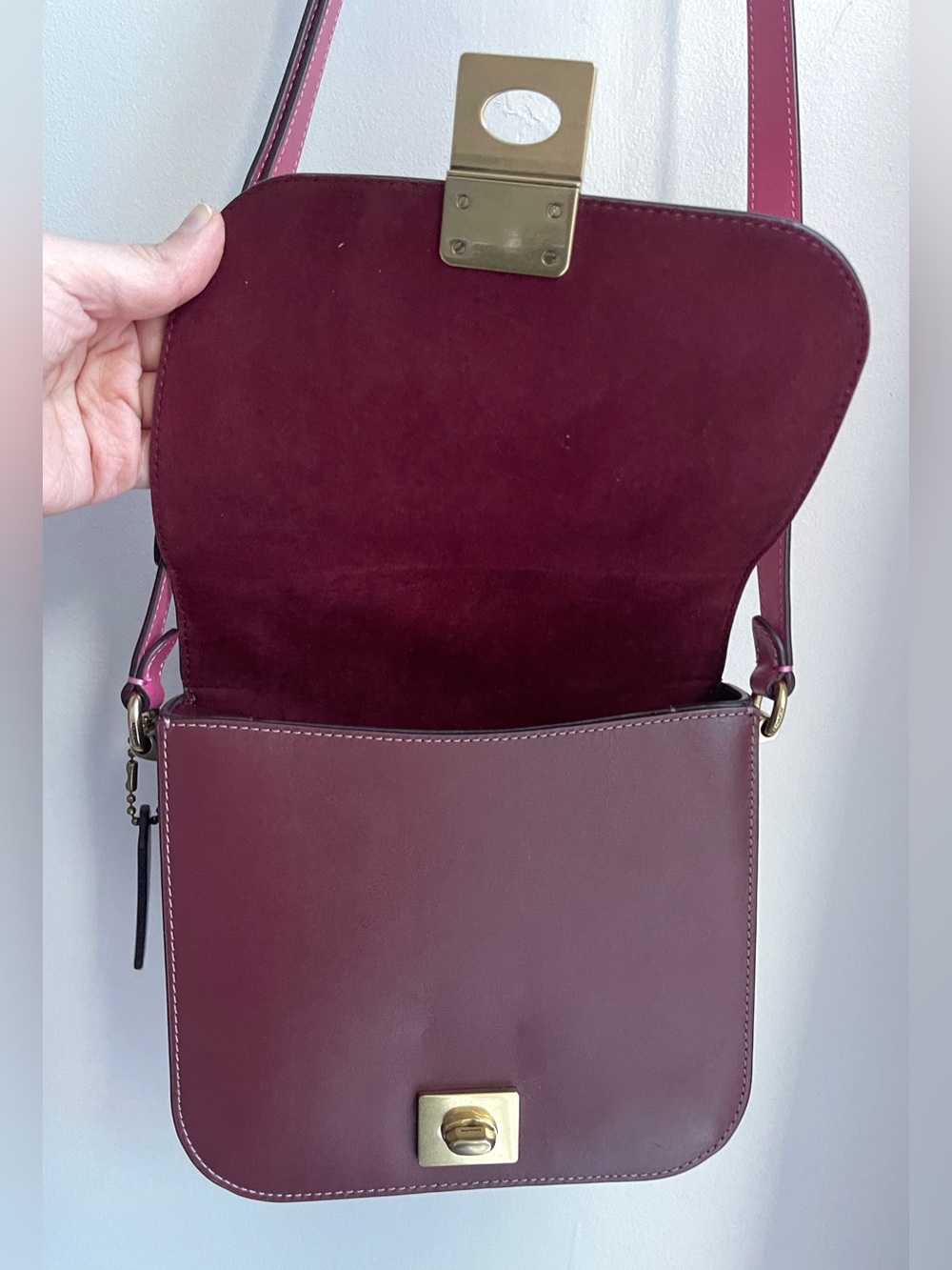 Coach Colorblock Leather Hutton Saddle Crossbody Bag with Gold Hardware - Picture 12 of 16